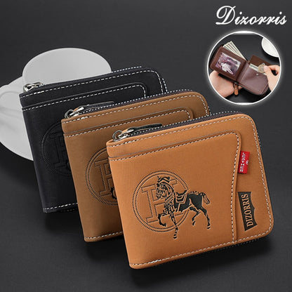 Nueva y elegante cartera corta con cremallera de estilo retro para hombre.