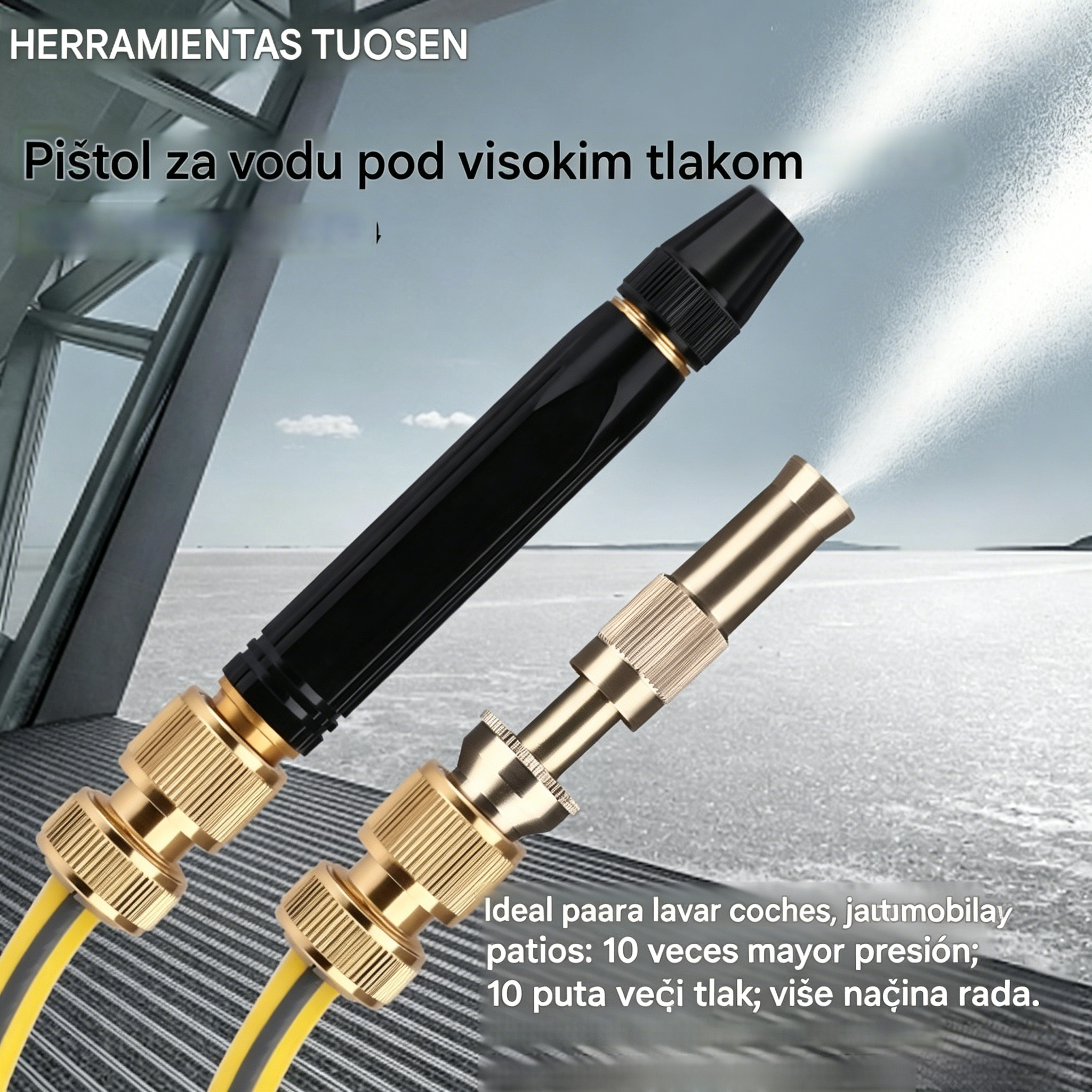🚿[Set od 2 dijela]💧 Vodeni pištolj visokog tlaka: Pranje automobila, vrt, 10 puta veći tlak, više načina rada ⚡