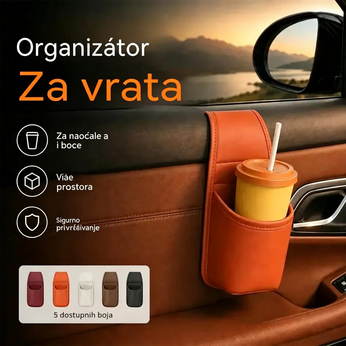 🚗 Prostranija i urednija unutrašnjost automobila! Držači za vrata/čaše/telefon od prave kože (jednostavna ugradnja na vjetrobransko staklo/kupi jedan, drugi dobiješ gratis)! ✨
