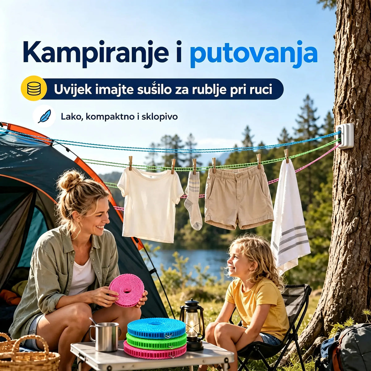 💥【3 komada】🔗 Neklizajuća i vjetrootporna užad za rublje 👕 Sprječava kaos s rubljem na vjetru 🌬️