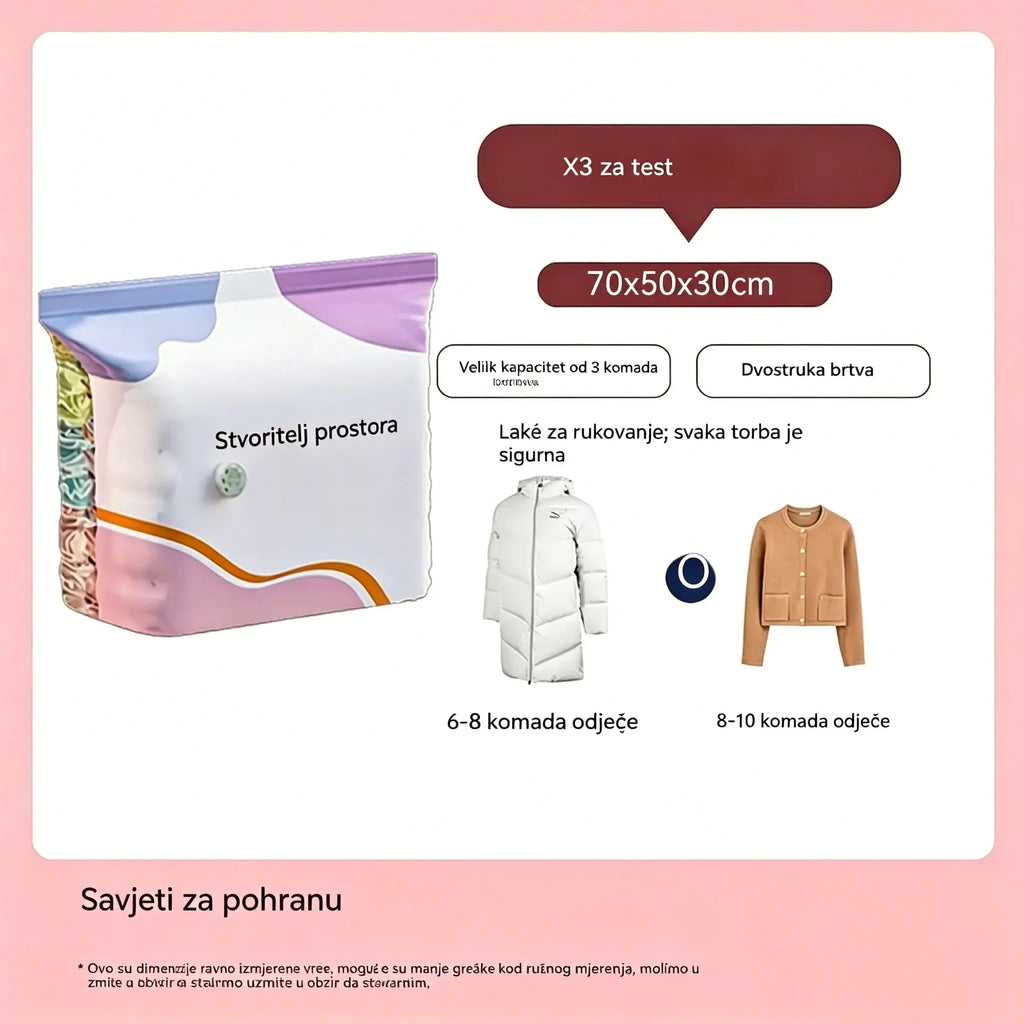 🧳【Set od 5 dijelova, 9600 kubičnih stopa】💨 Vakuumske vrećice za pohranu velikog kapaciteta koje se mogu stlačiti: Nije potrebna pumpa, nepropusne su, idealne za uštedu prostora u koferu i domu ✈️