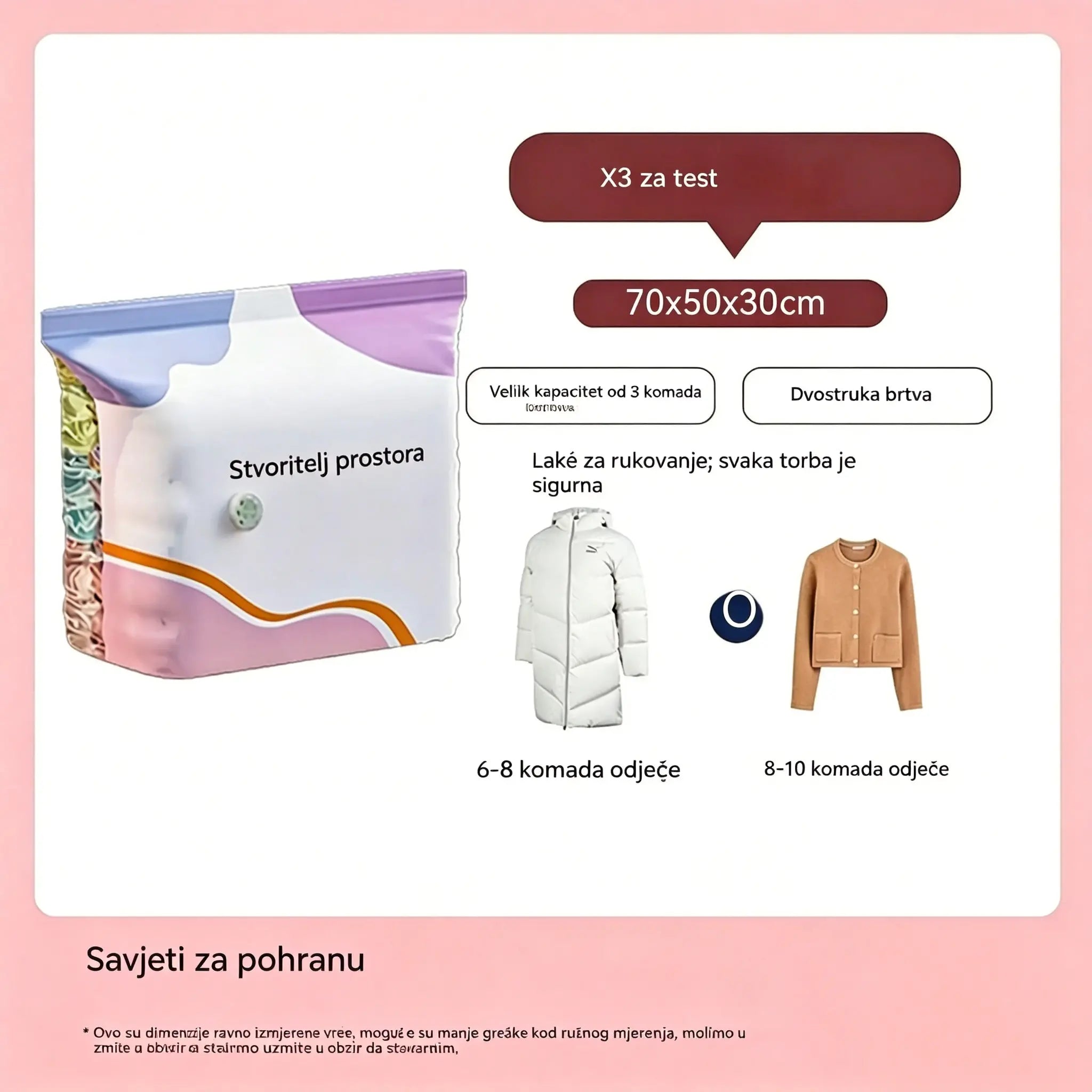 🧳【Set od 5 dijelova, 9600 kubičnih stopa】💨 Vakuumske vrećice za pohranu velikog kapaciteta koje se mogu stlačiti: Nije potrebna pumpa, nepropusne su, idealne za uštedu prostora u koferu i domu ✈️