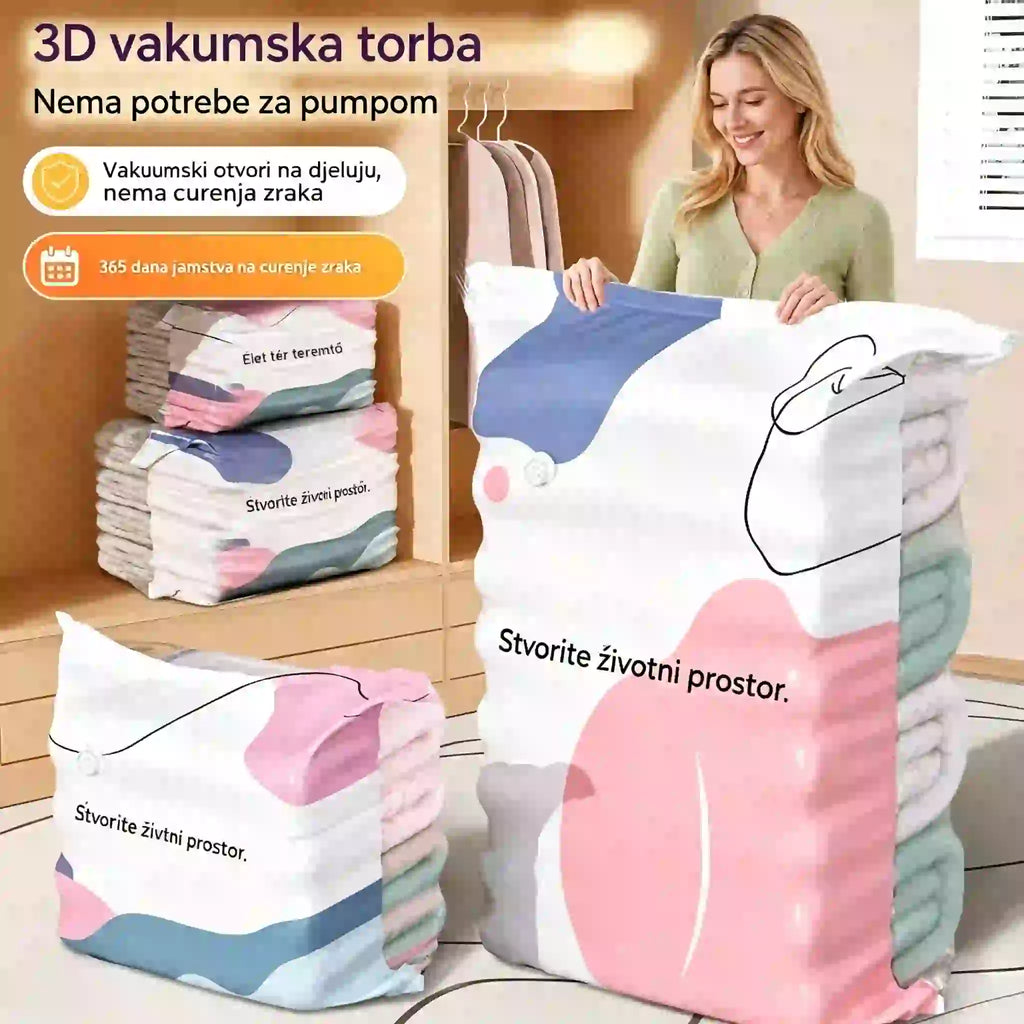 🧳【Set od 5 dijelova, 9600 kubičnih stopa】💨 Vakuumske vrećice za pohranu velikog kapaciteta koje se mogu stlačiti: Nije potrebna pumpa, nepropusne su, idealne za uštedu prostora u koferu i domu ✈️