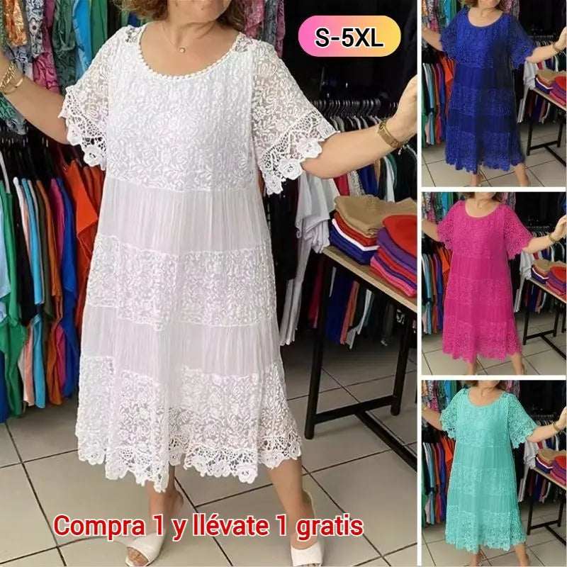🔥【50% POPUSTA】✨✨✨【S-5XL】2026Nova haljina s kratkim rukavima, okruglim ovratnikom i čipkom.