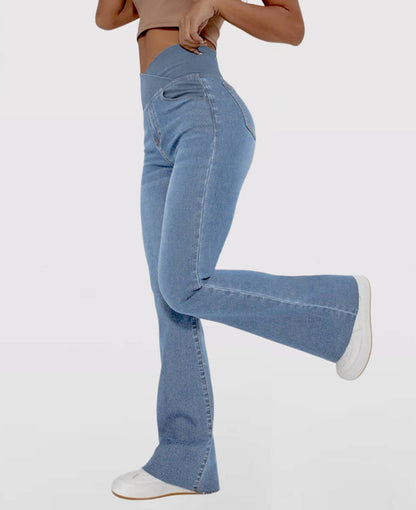 👖✨【XS-4XL】 Úzké rozšířené džíny s vysokým pasem na tvarování zadečku