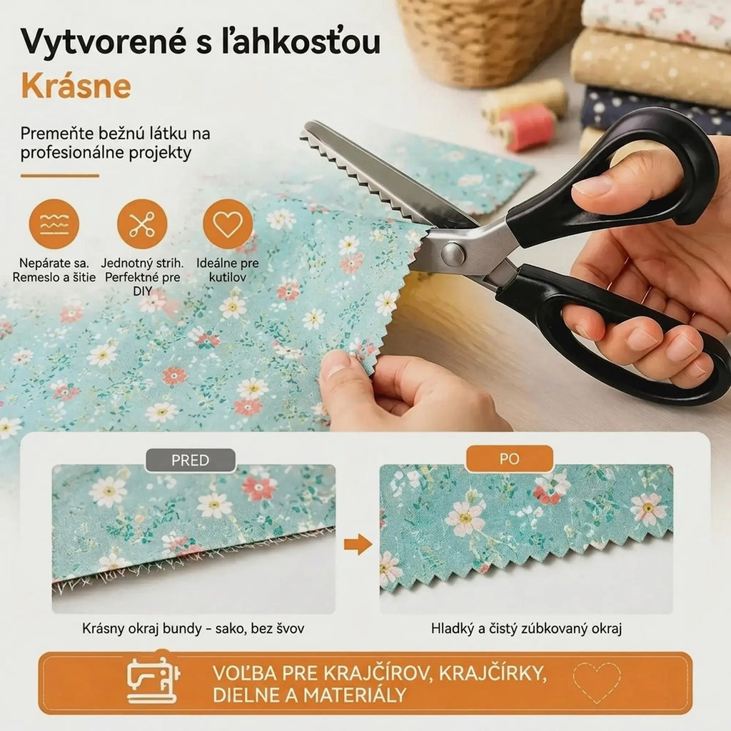 🔥 Kúpte 1, druhý získate zadarmo ✂️ Profesionálne cik-cak nožnice – ostré, zubaté, na látku aj papier. Polovičná cena – posledný deň!