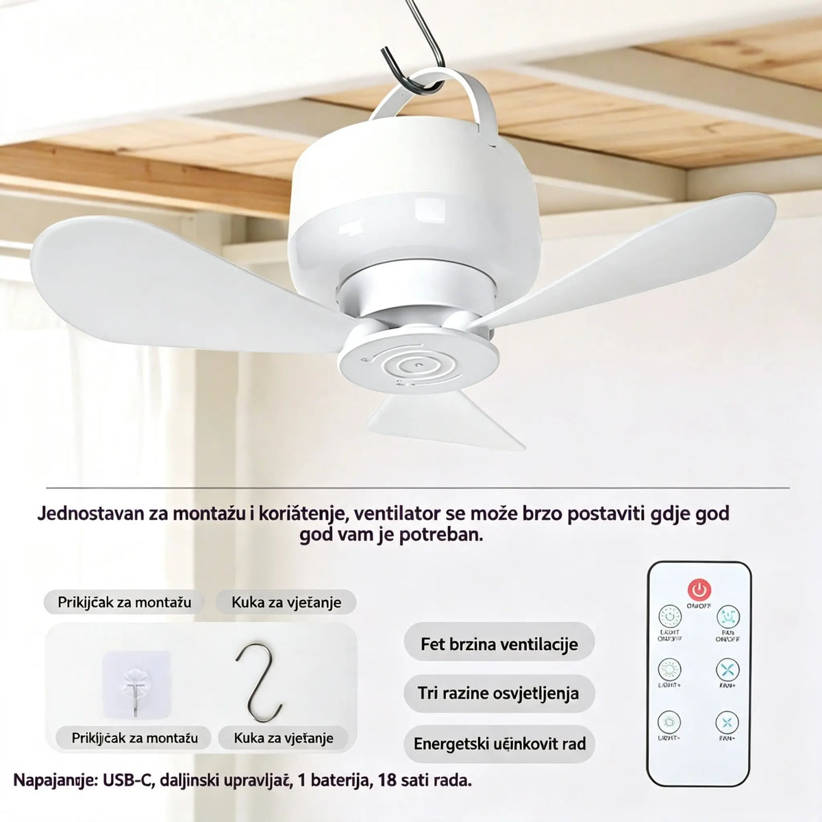 ⏰ Vremenski ograničena ponuda: Punjivi stropni ventilator s LED svjetlom! 🌬️✨