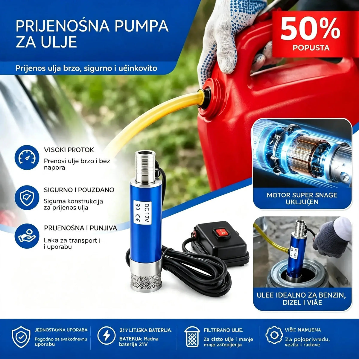 【Električna pumpa za ulje】Nova Denaqi 21V litijeva baterijska pumpa za ulje, pumpa za ulje i vodu s dvostrukom namjenom, litijeva baterija