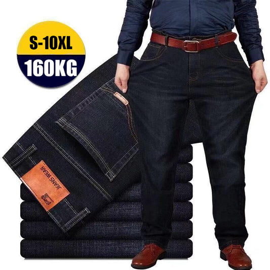 【S-10XL】Volné rovné džíny s vysokým pasem a vysokým elastickým pasem plus size pro muže