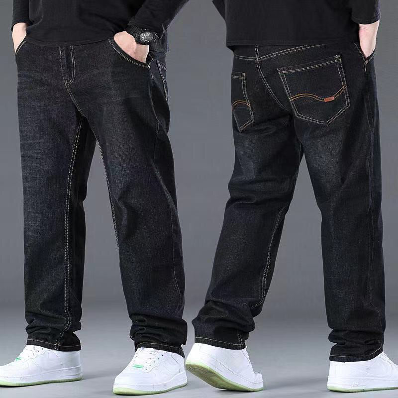 【S-10XL】Volné rovné džíny s vysokým pasem a vysokým elastickým pasem plus size pro muže