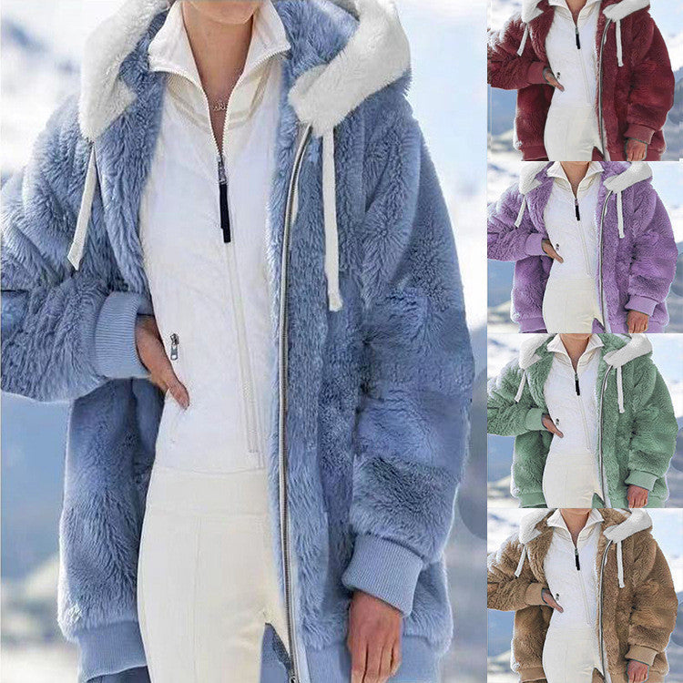 ☃️Omejen 39 % popust❄️[S-5XL] Ženska jakna 2025 s kontrastnimi črtami iz debele plišaste tkanine