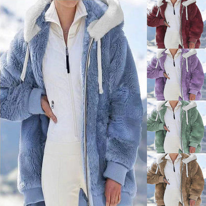 ☃️Omejen 39 % popust❄️[S-5XL] Ženska jakna 2025 s kontrastnimi črtami iz debele plišaste tkanine