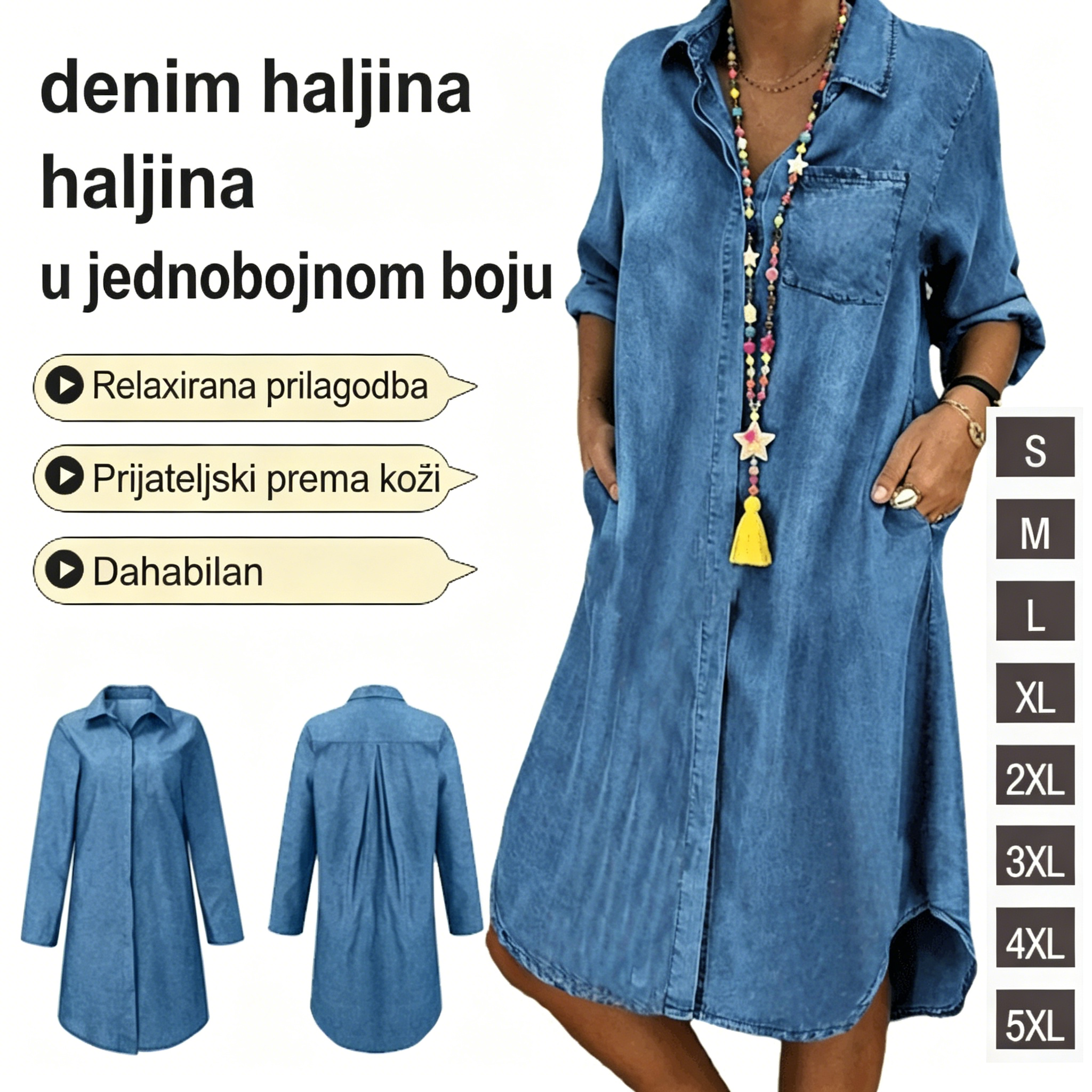 👗Vremenski ograničena ponuda💥【45-130 kg】Nova traper haljina za punije osobe iz 2026., široka, ležerna i svestrana✅Plaćanje pouzećem dostupno